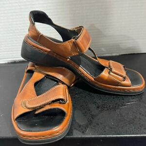 RIEKER Antistress leather hook loop sandal comfort US6.5/7  brown walking rare